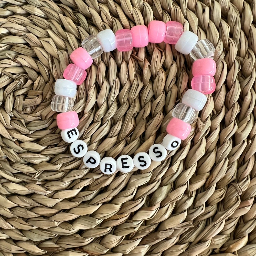 Sabrina Carpenter Pink and White Espresso Beaded Bracelet